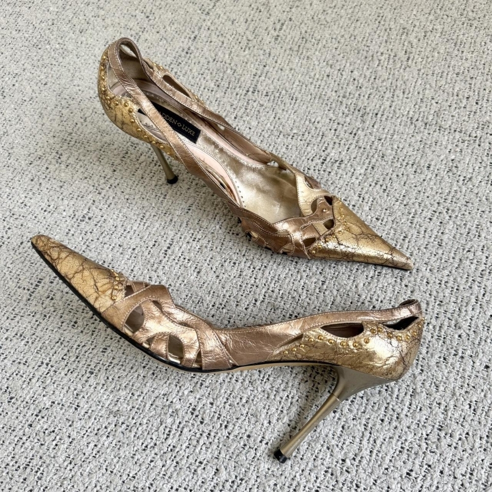 Steve Madden Luxe Gold Leather Pointed Toe Heels